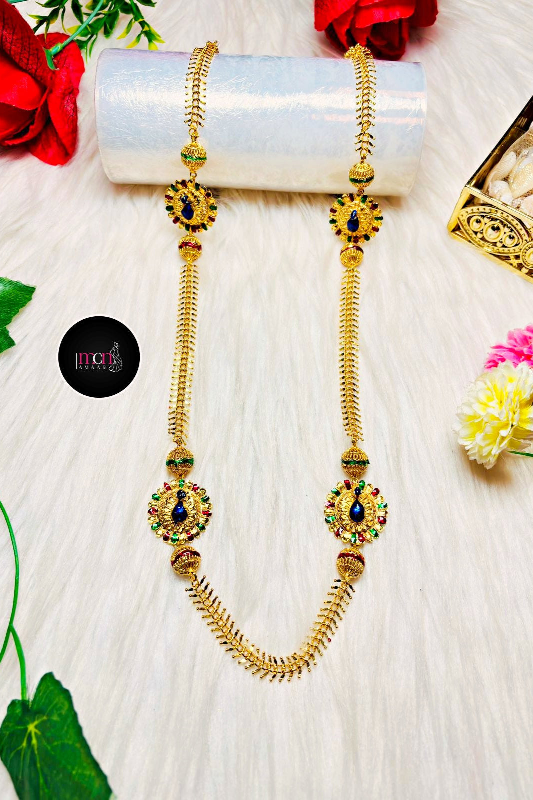 A muster Of Peacocks -Gold Plated Long Chain