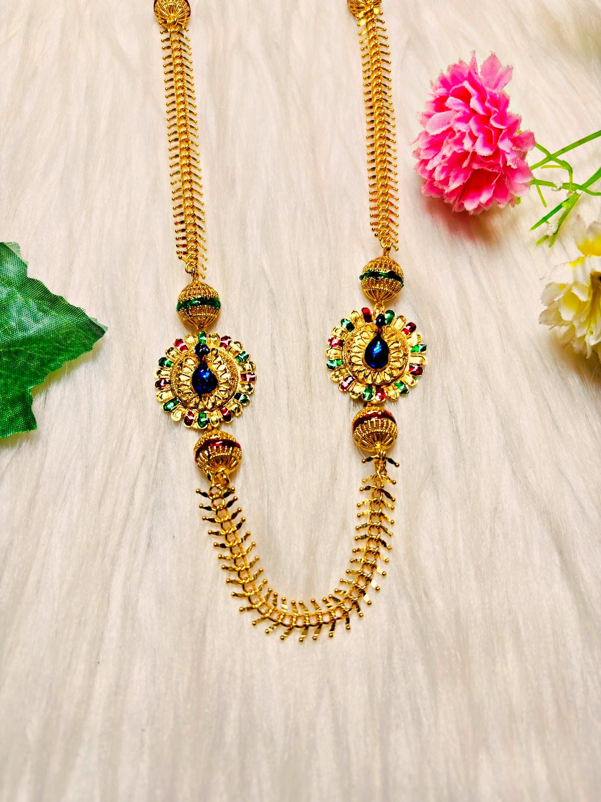 A muster Of Peacocks -Gold Plated Long Chain