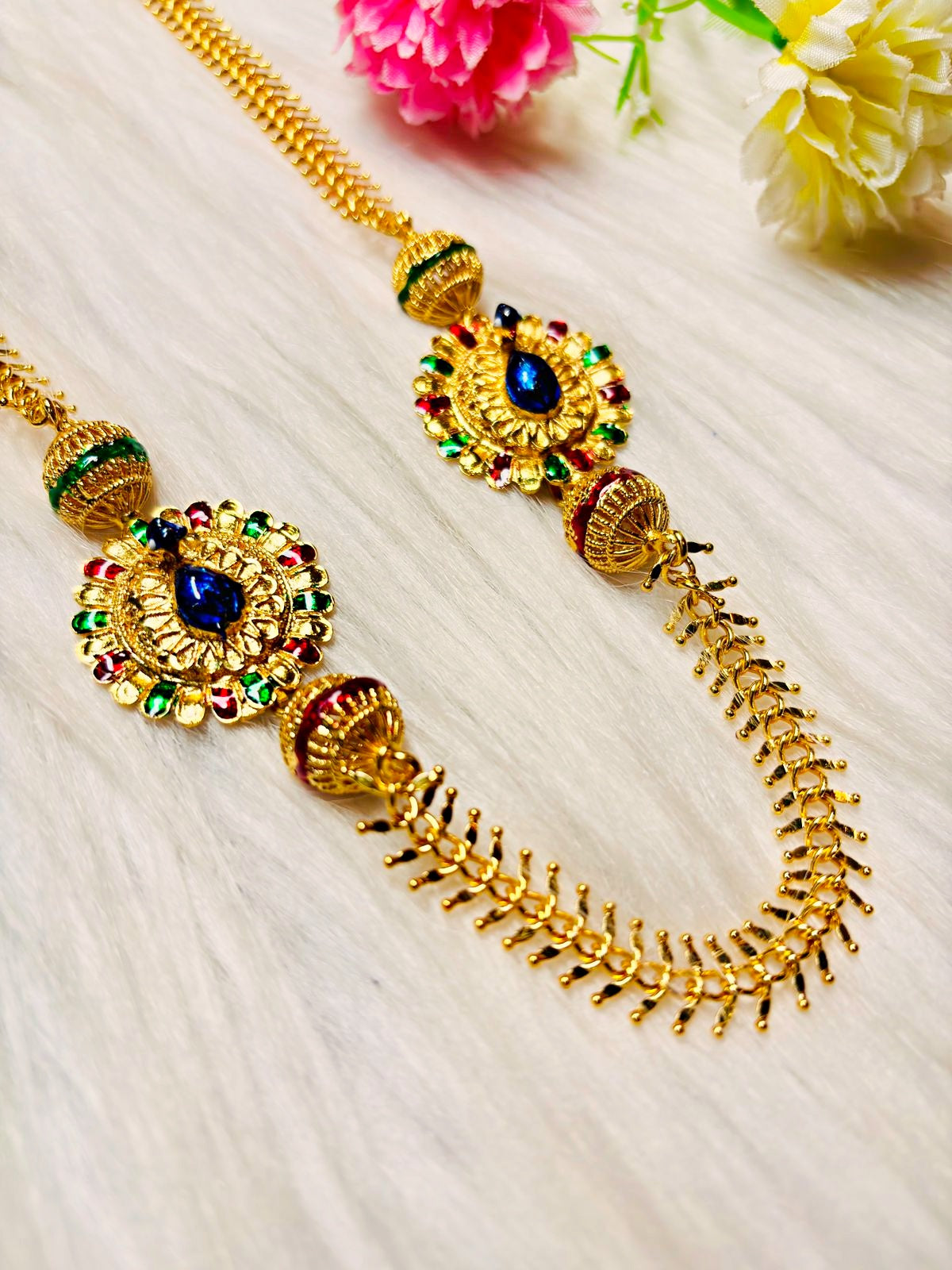 A muster Of Peacocks -Gold Plated Long Chain