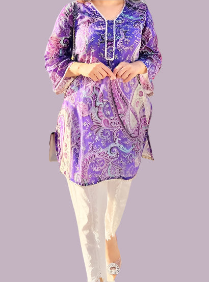 Purple Paisley Cotton Kurti Set