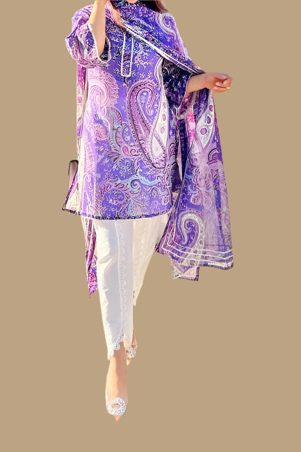 Purple Paisley Cotton Kurti Set