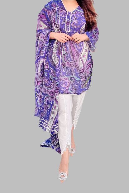 Purple Paisley Cotton Kurti Set