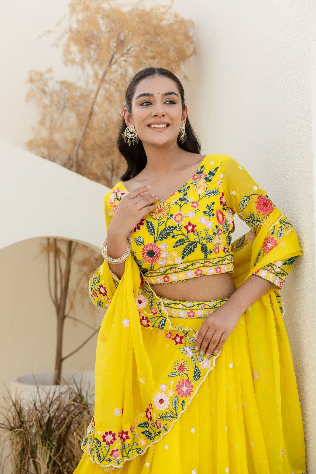 Haldi Bride Yellow Organza Lehenga