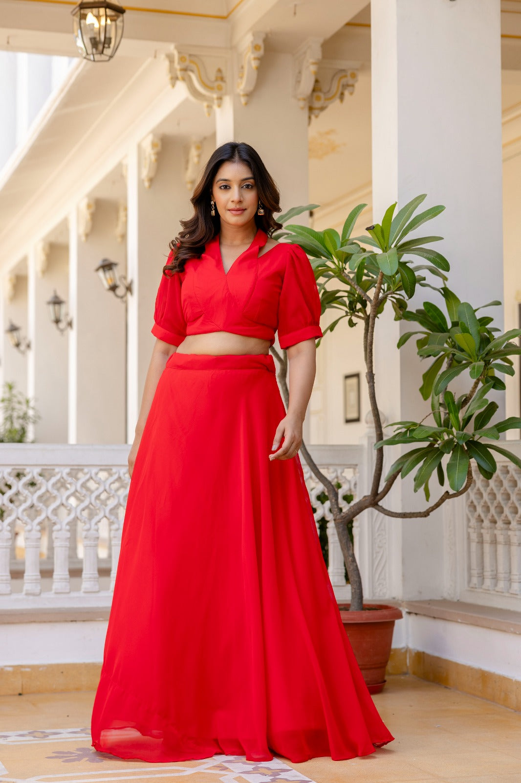 Red Gulaab Georgette Lehenga