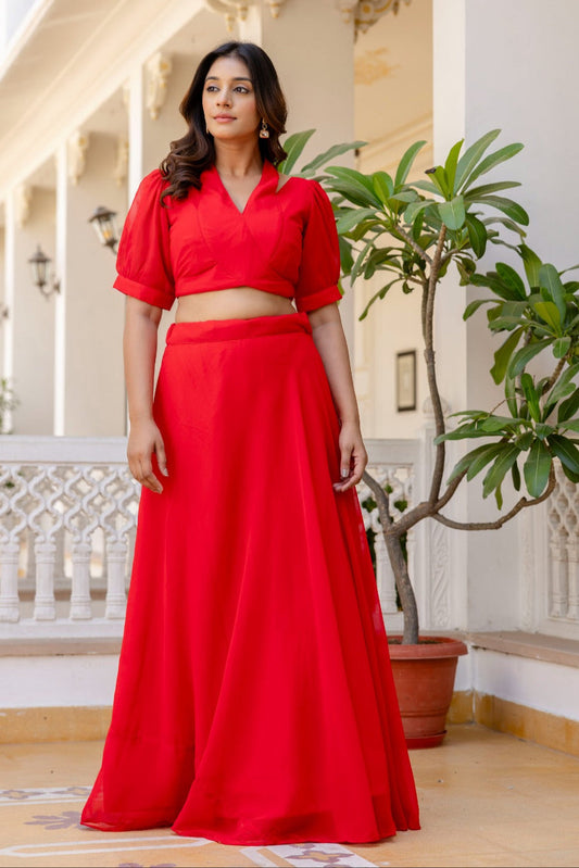 Red Gulaab Georgette Lehenga