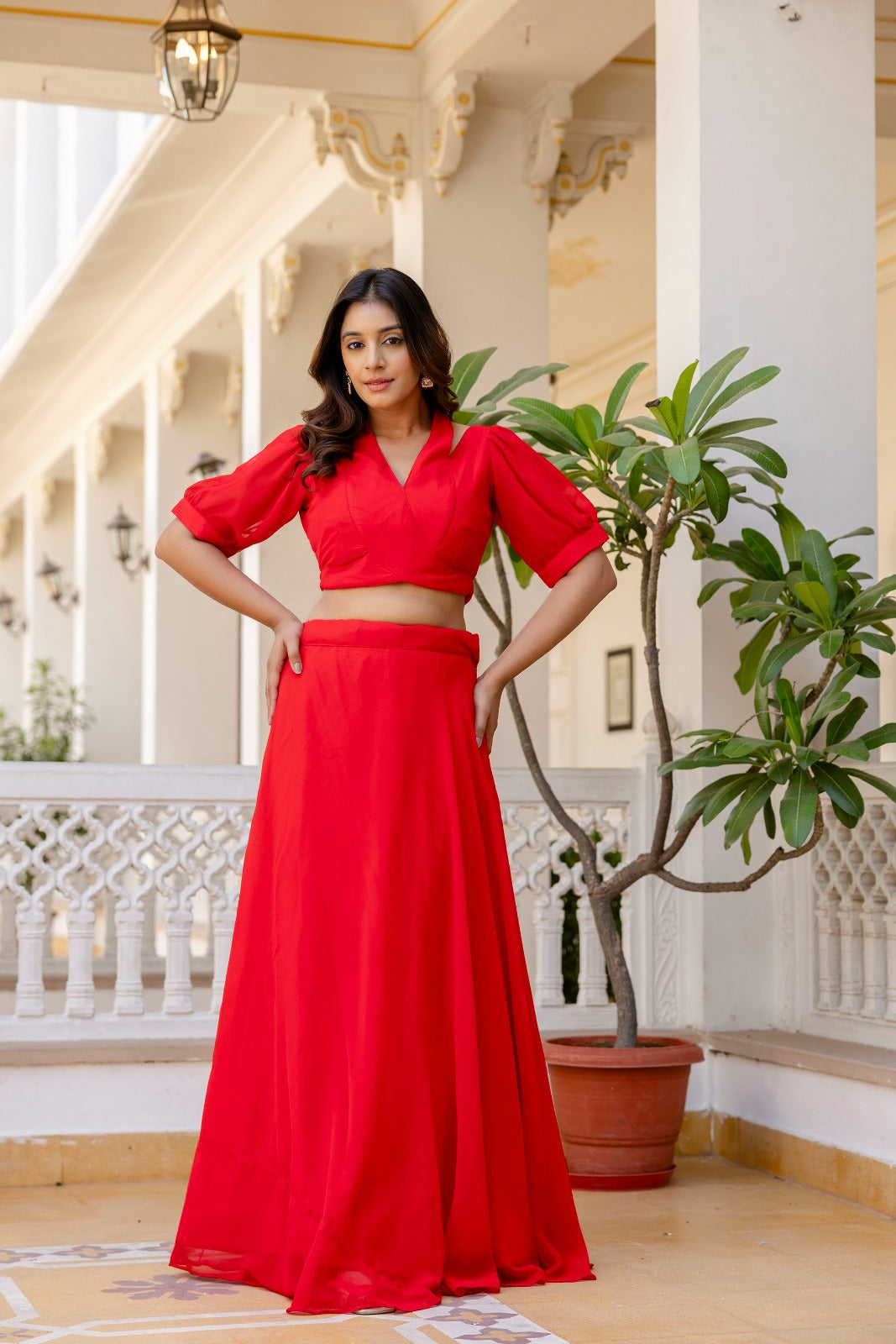 Red Gulaab Georgette Lehenga