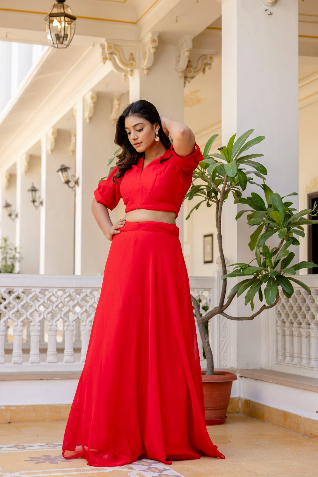 Red Gulaab Georgette Lehenga