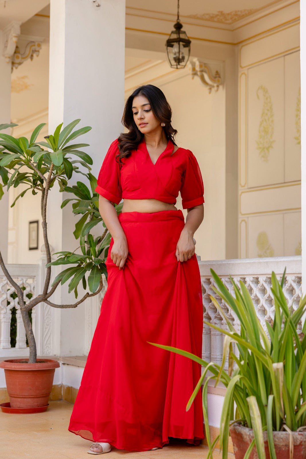 Red Gulaab Georgette Lehenga