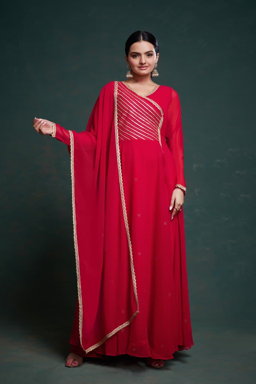 Taranjali Red Georgette Gown