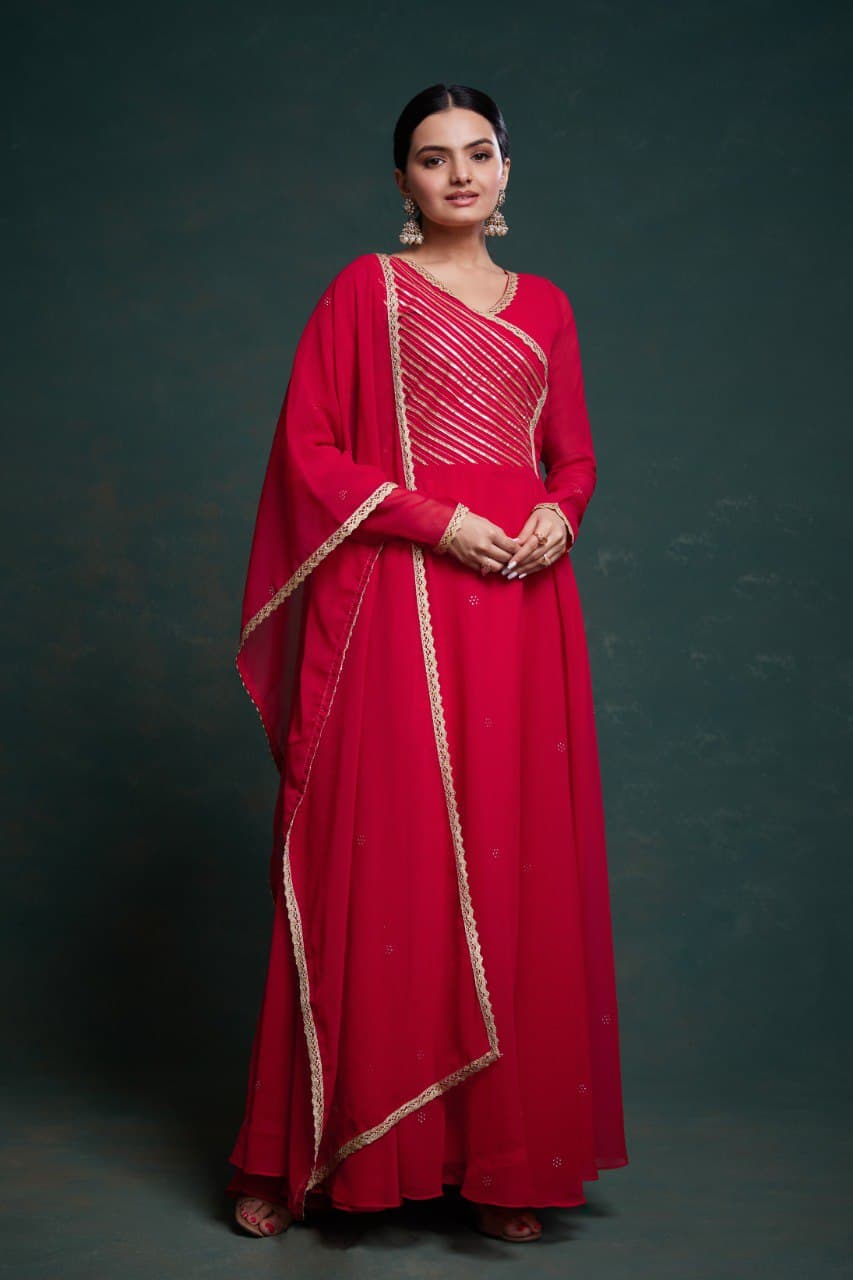 Taranjali Red Georgette Gown