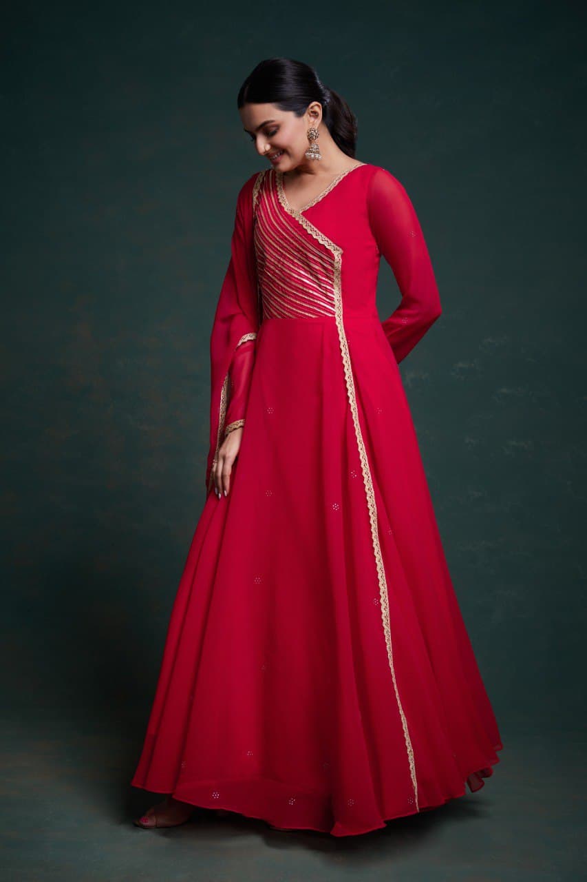 Taranjali Red Georgette Gown