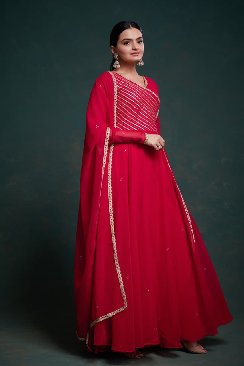 Taranjali Red Georgette Gown