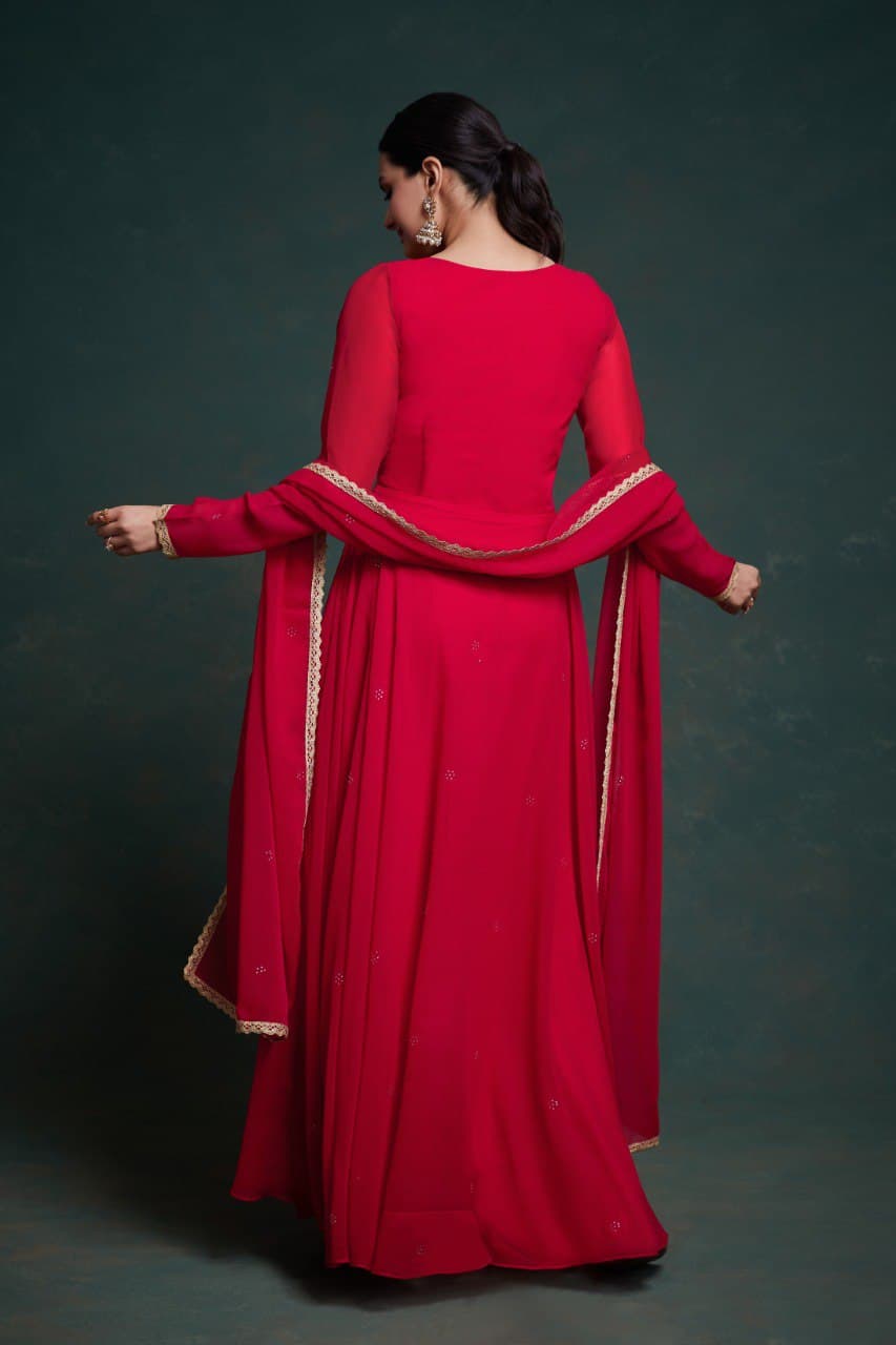 Taranjali Red Georgette Gown