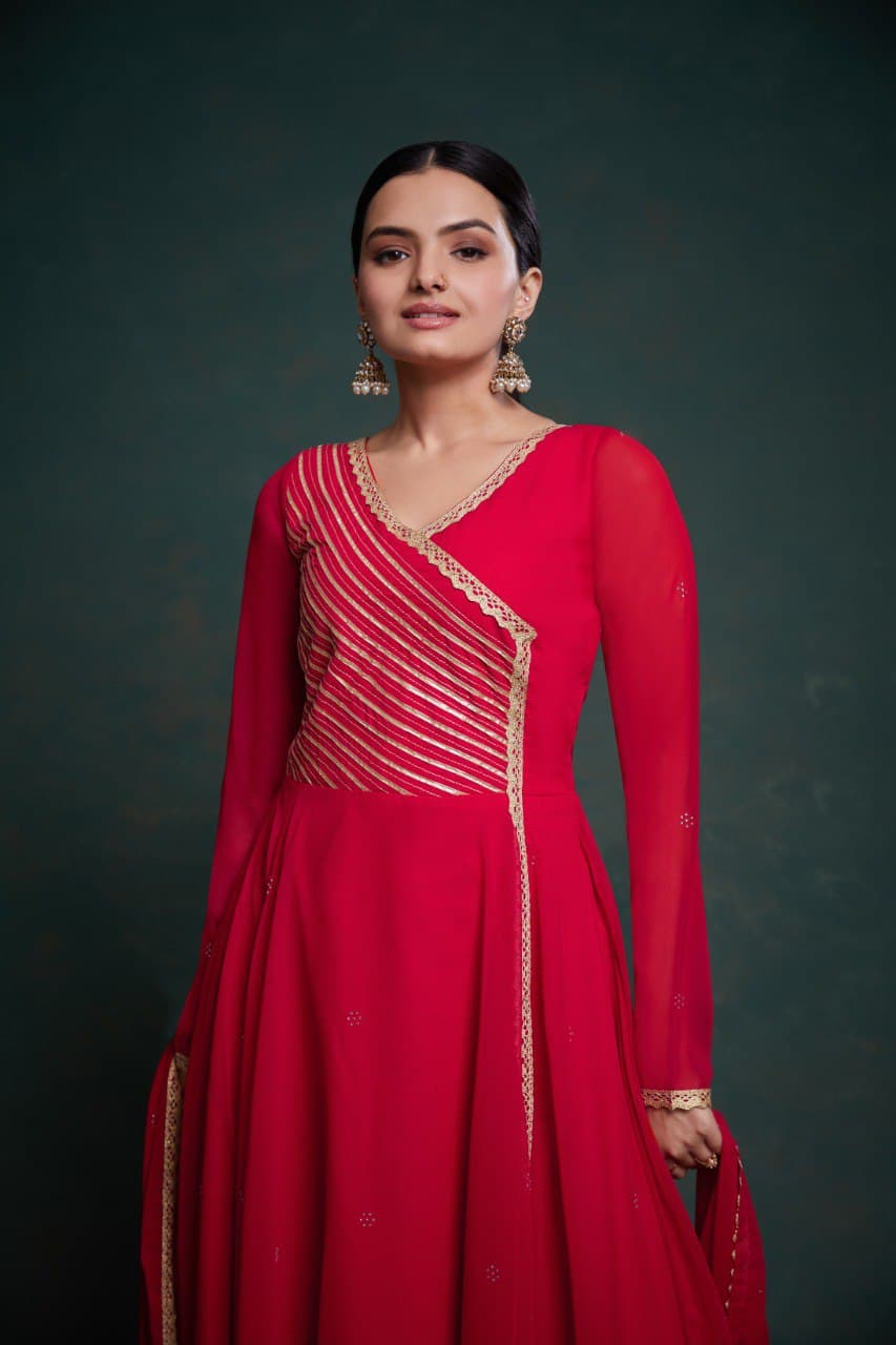 Taranjali Red Georgette Gown