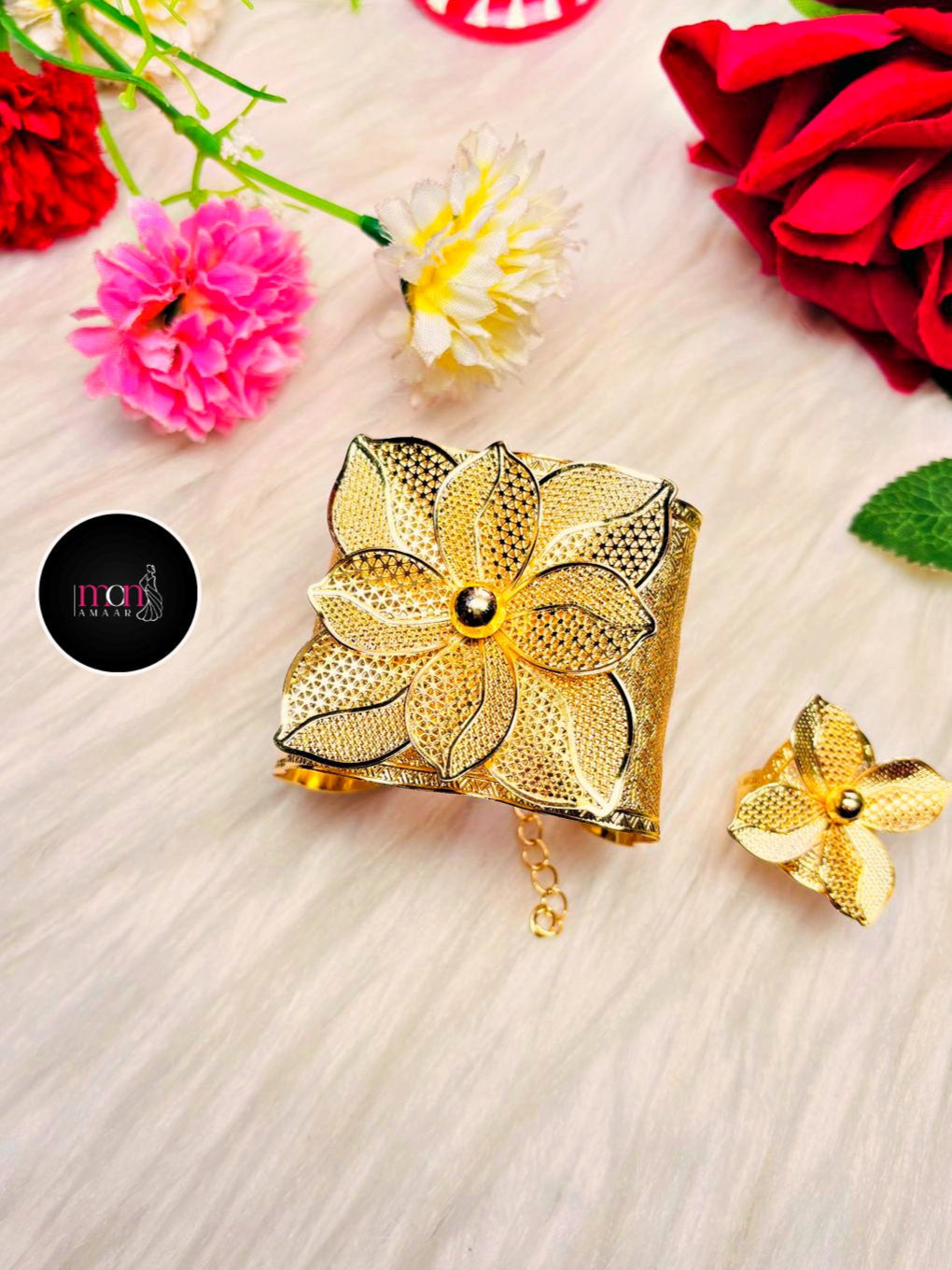 Gilded Petal -Gold Plated Chur And Ring Set