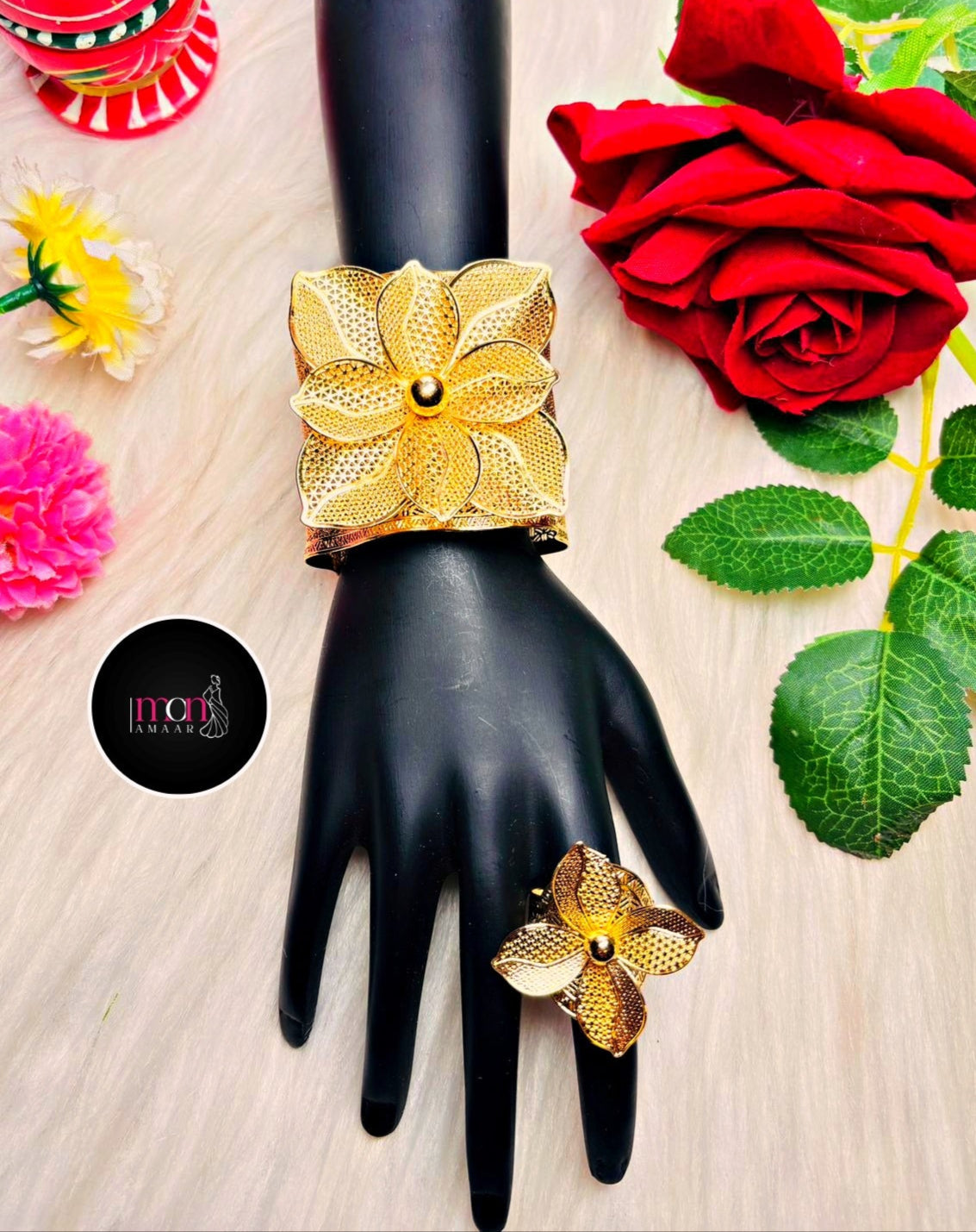 Gilded Petal -Gold Plated Chur And Ring Set