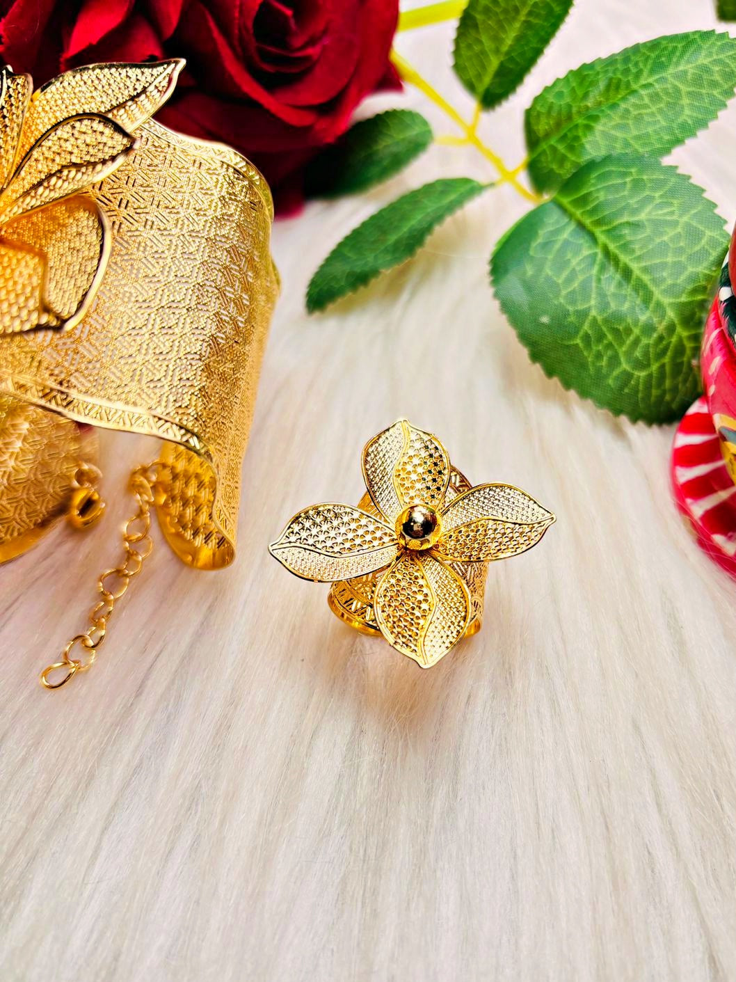 Gilded Petal -Gold Plated Chur And Ring Set