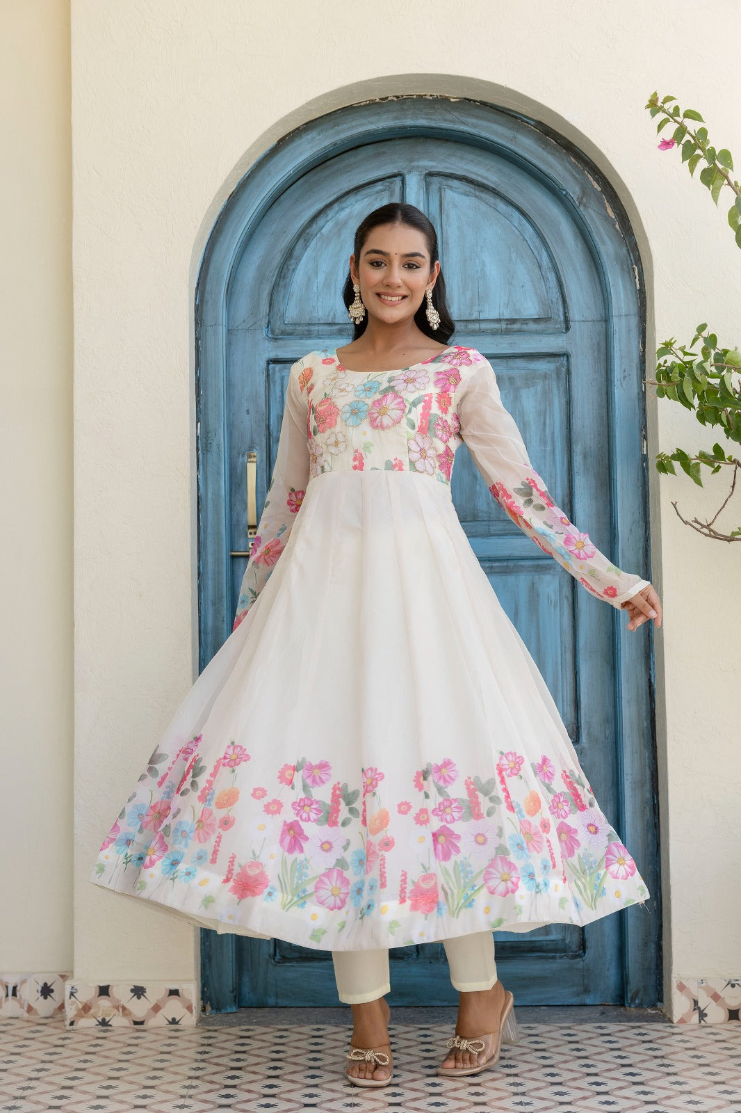White Organza Anarkali Set