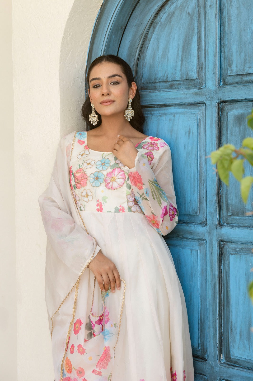 White Organza Anarkali Set