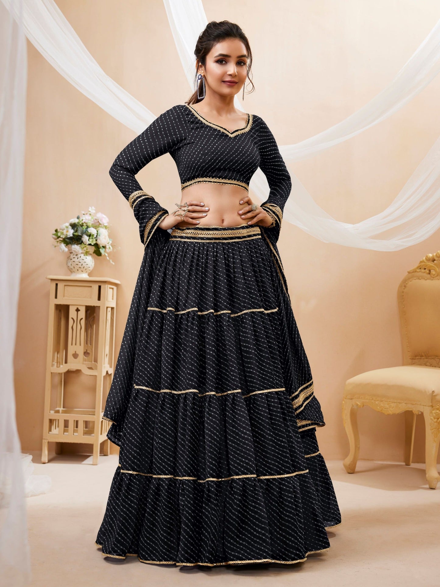 Neelapani Leheriya Georgette Lehenga
