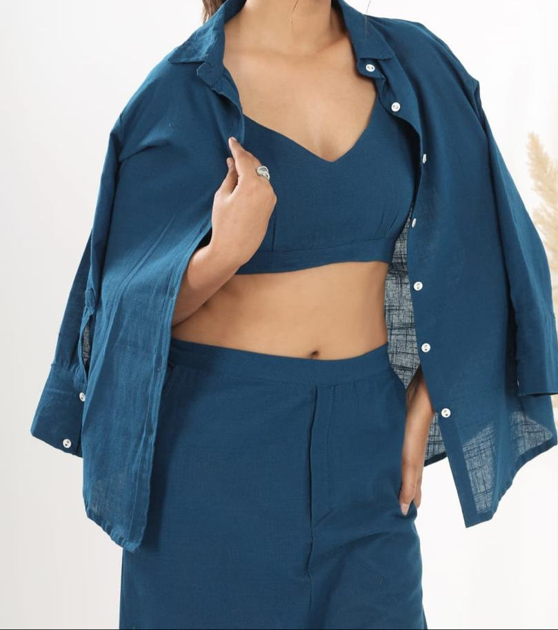 Mood Mingle Cotton Coord Set[ Top , Shirt , Pant]