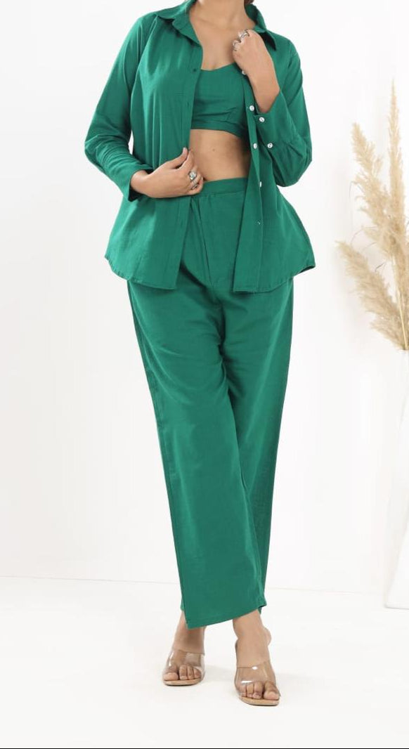 Mood Mingle Cotton Coord Set[ Top , Shirt , Pant]