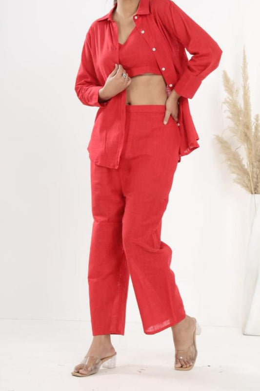 Mood Mingle Cotton Coord Set [Top , Shirt , Pant]