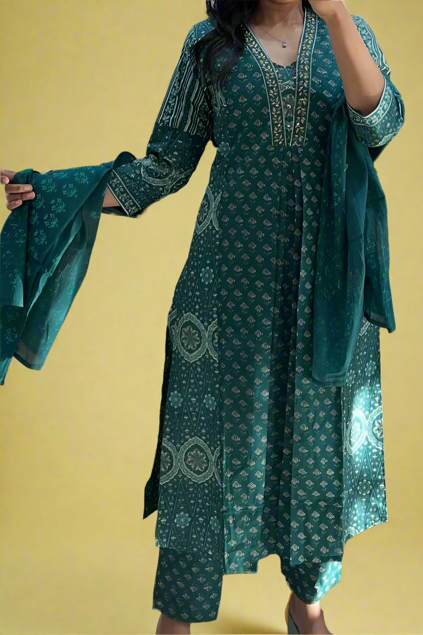 Watercolor Sky Cotton Kurti Set