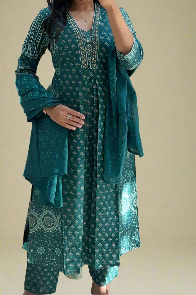 Watercolor Sky Cotton Kurti Set