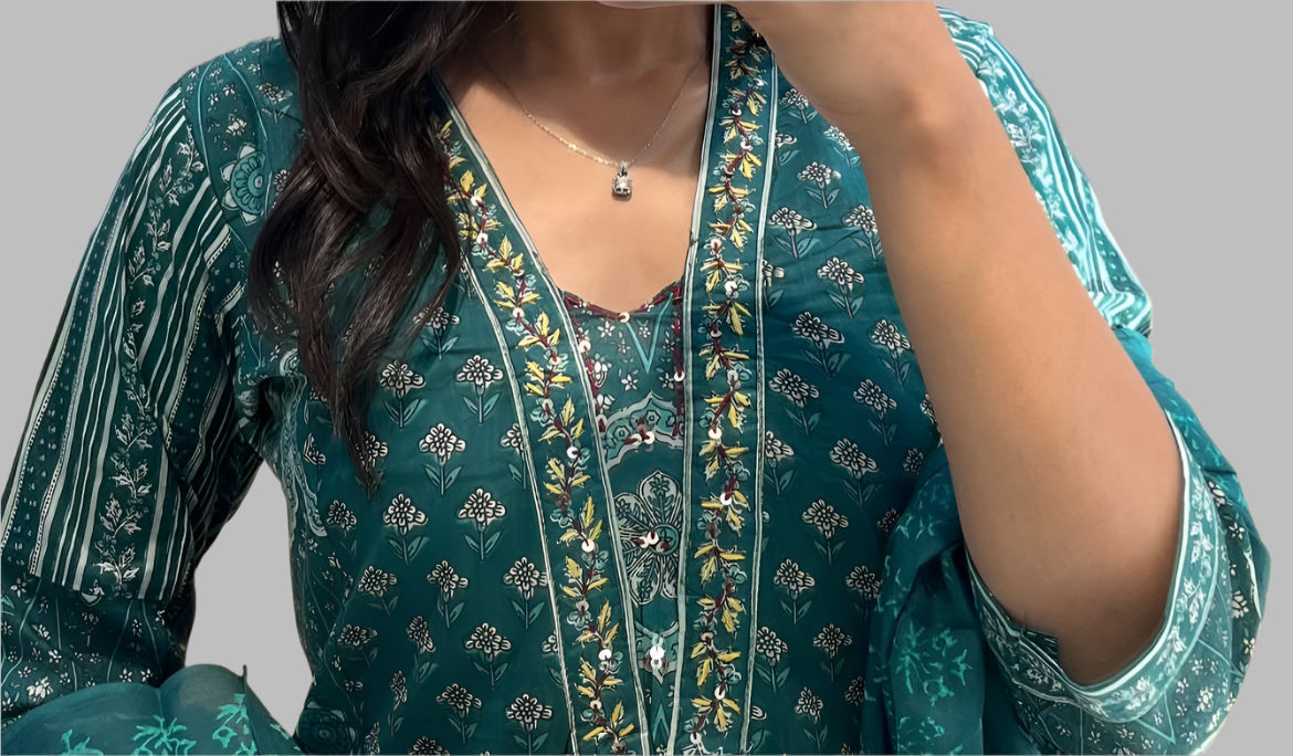 Watercolor Sky Cotton Kurti Set