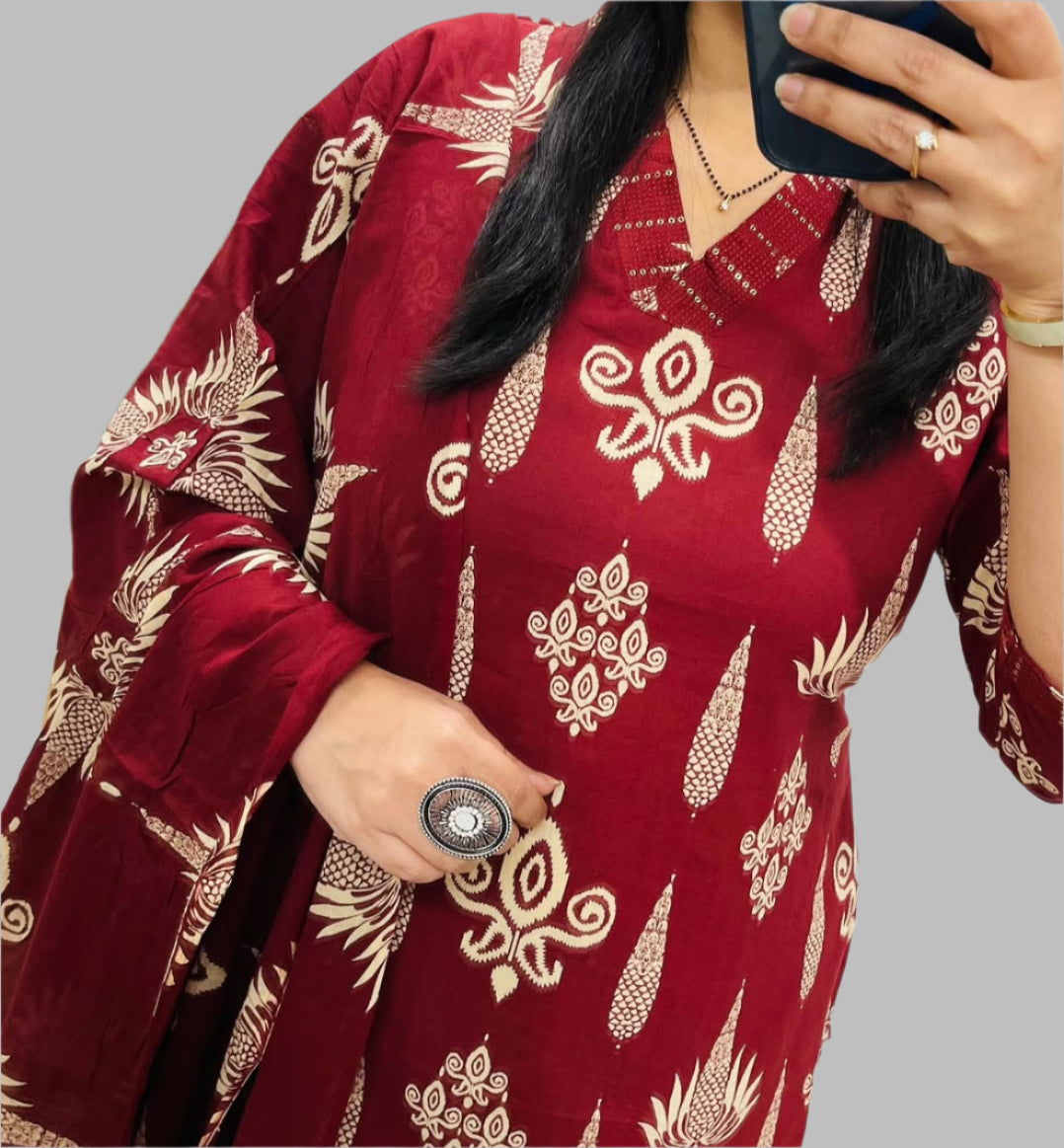 language Of Clouds Cotton Kurti Set