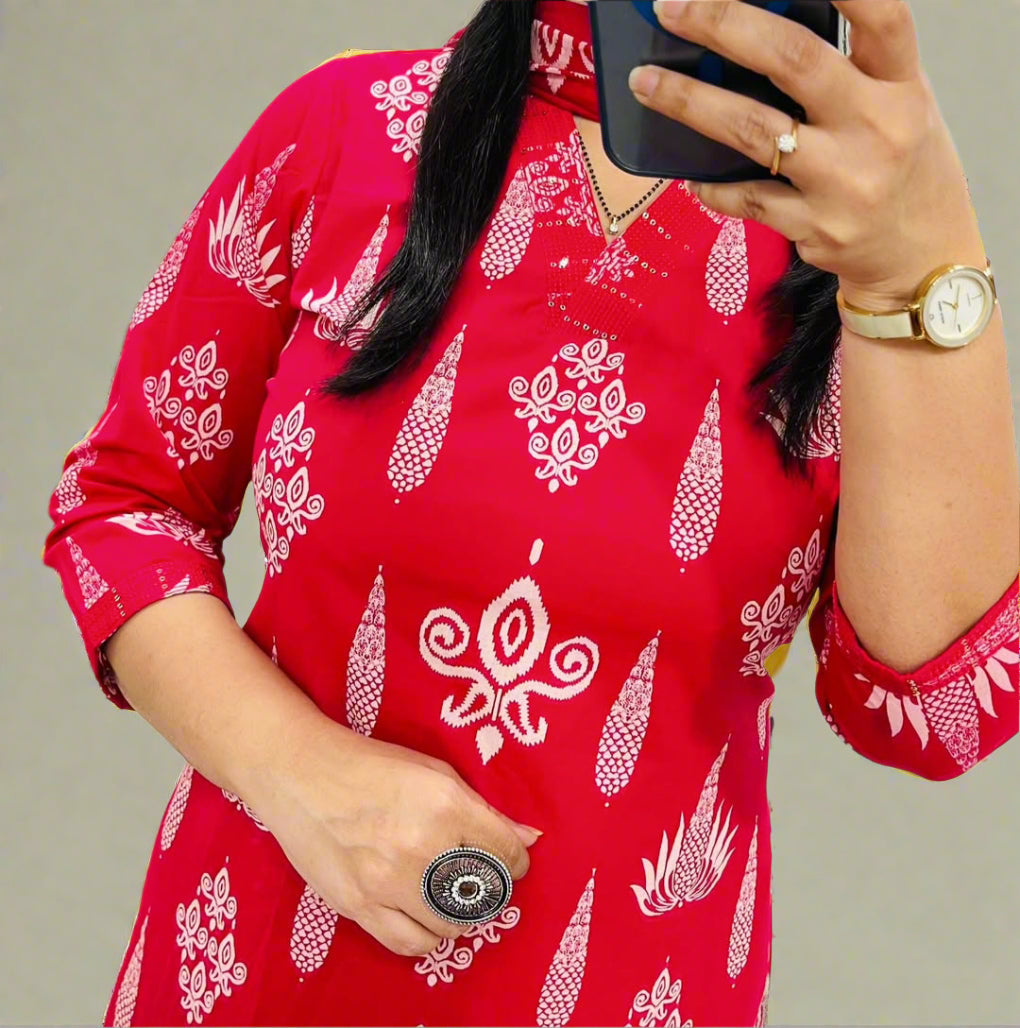 language Of Clouds Cotton Kurti Set