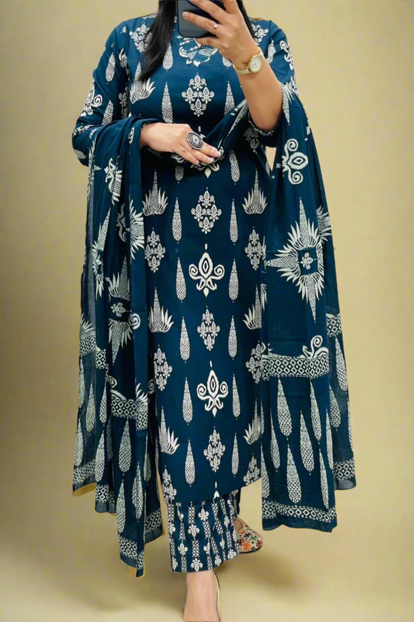 language Of Clouds Cotton Kurti Set