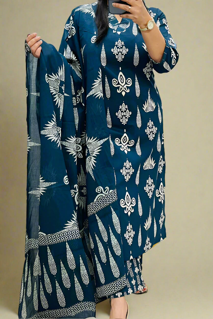 language Of Clouds Cotton Kurti Set