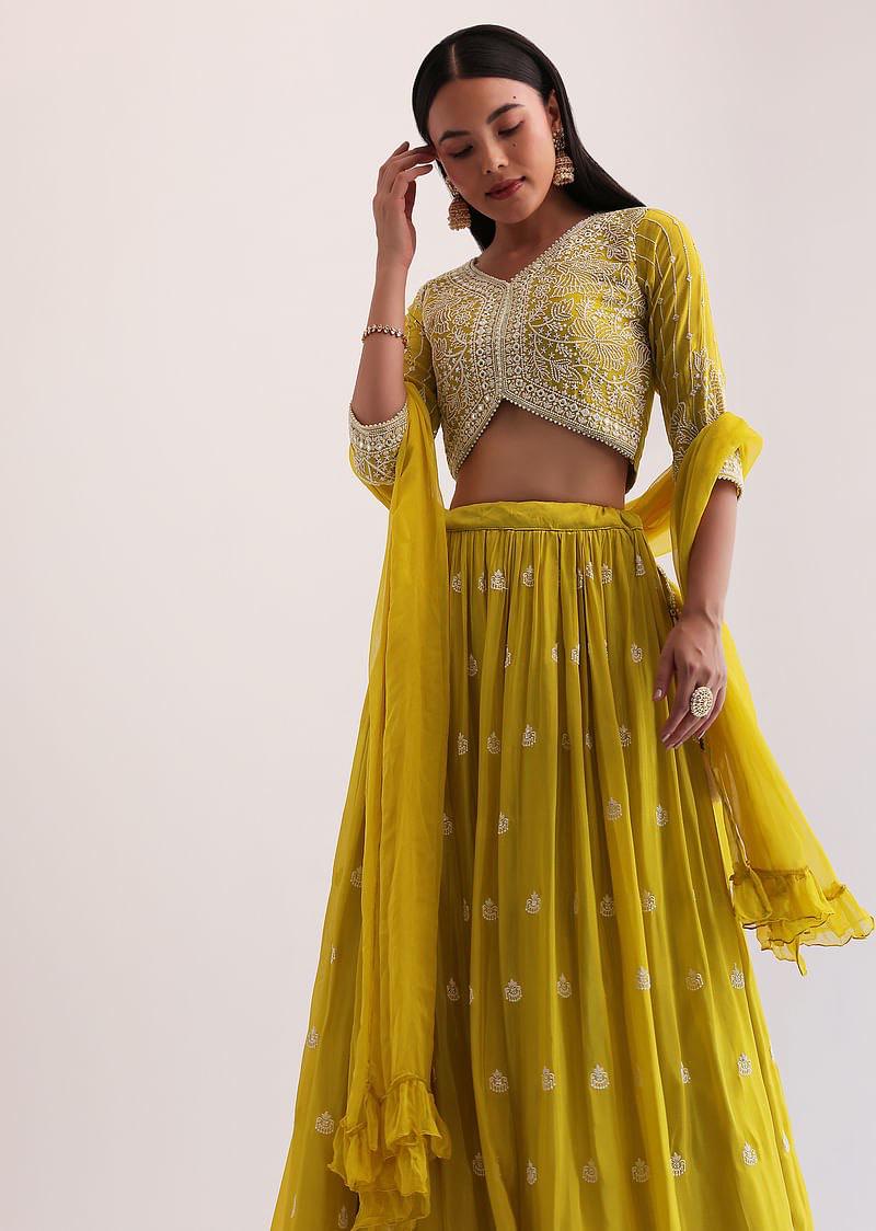 Saanjh Soul Yellow Georgette Lehenga
