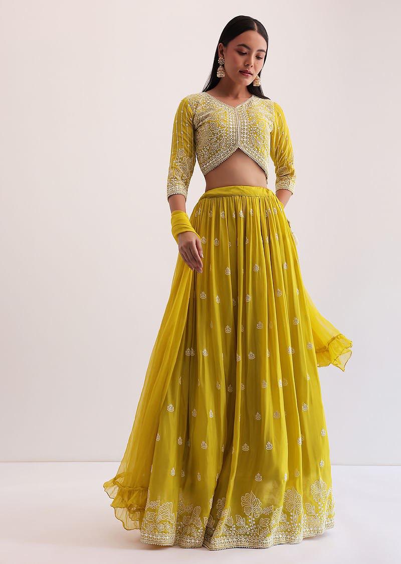 Saanjh Soul Yellow Georgette Lehenga