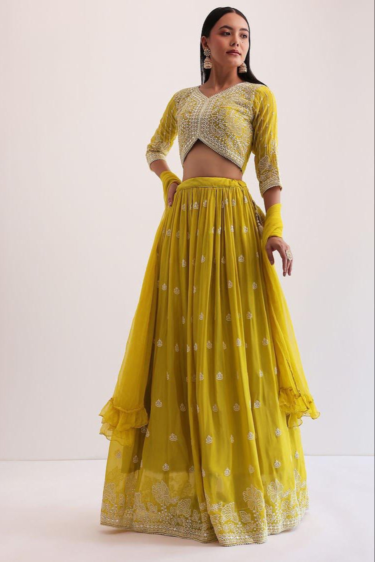 Saanjh Soul Yellow Georgette Lehenga