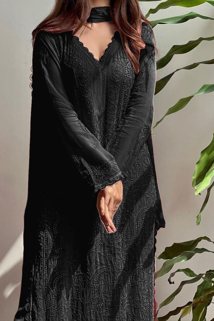 Breeze Bloom Georgette Black Kurti Set