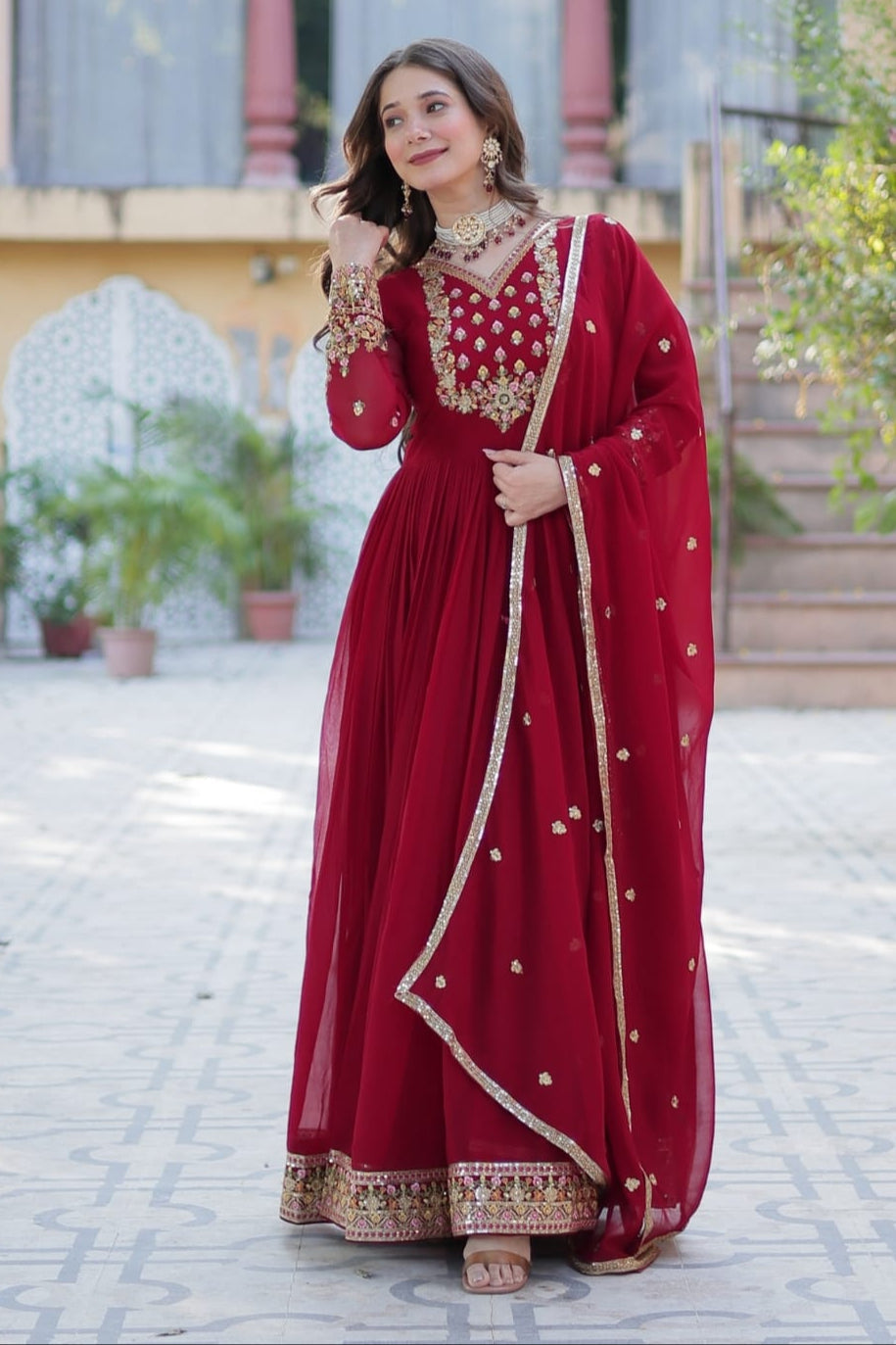 Berry Bliss Georgette Gown Set