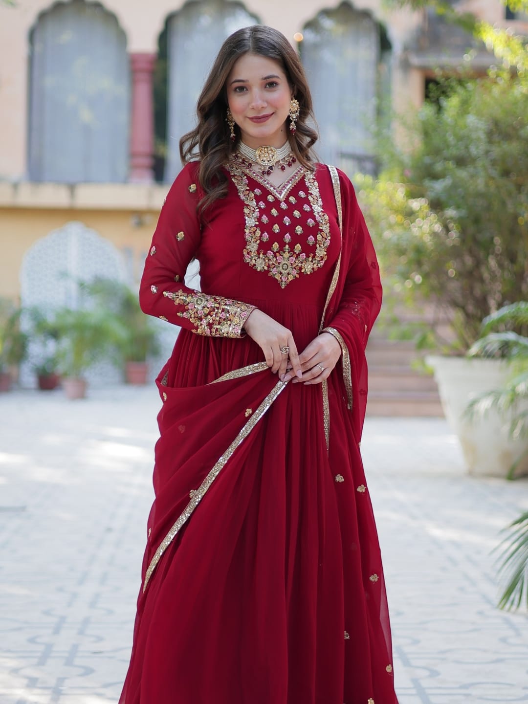 Berry Bliss Georgette Gown Set