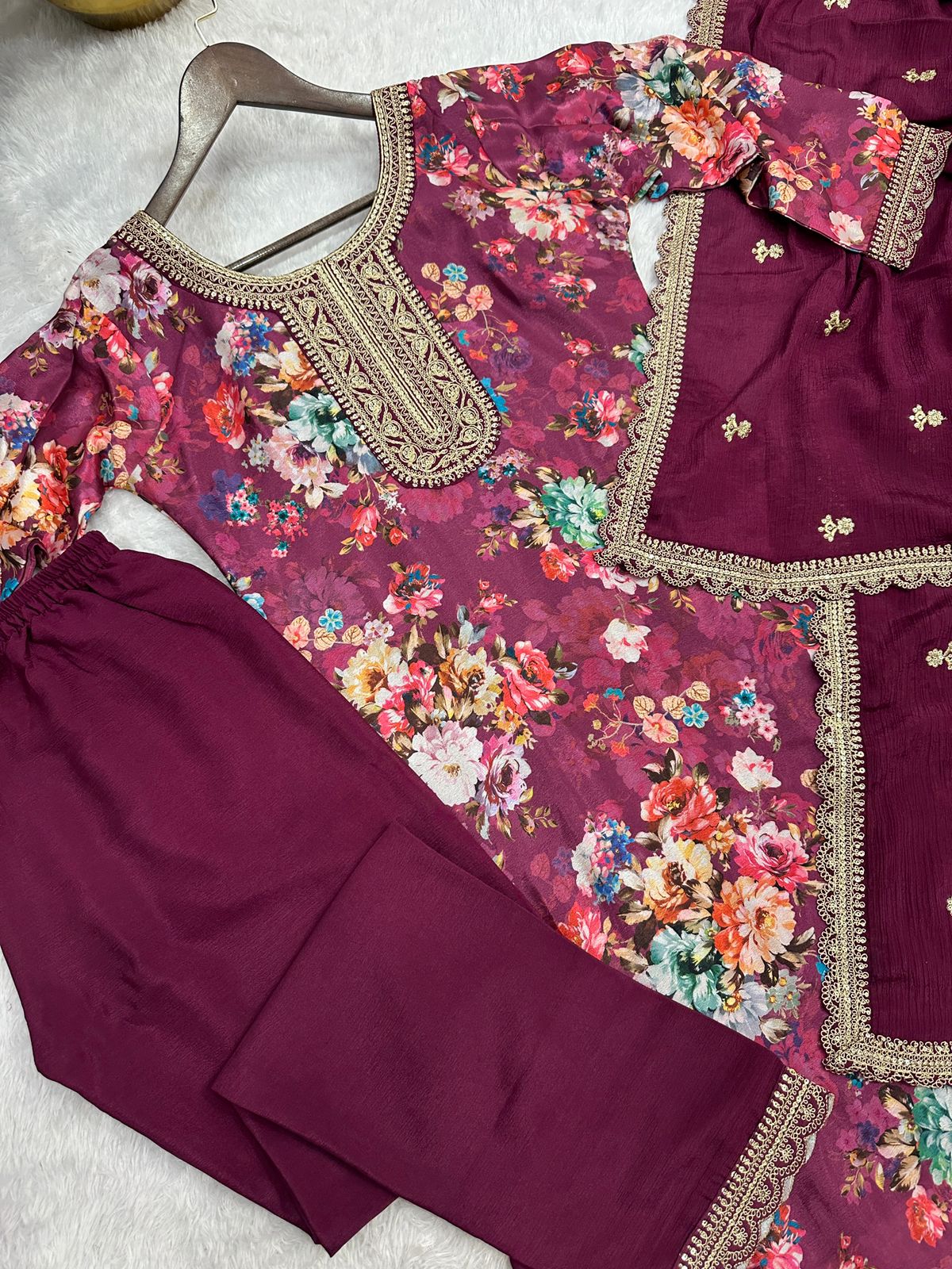 Retro Vibe Chinnon Silk Kurti Set