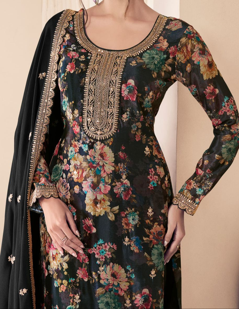 Retro Vibe Chinnon Silk Kurti Set