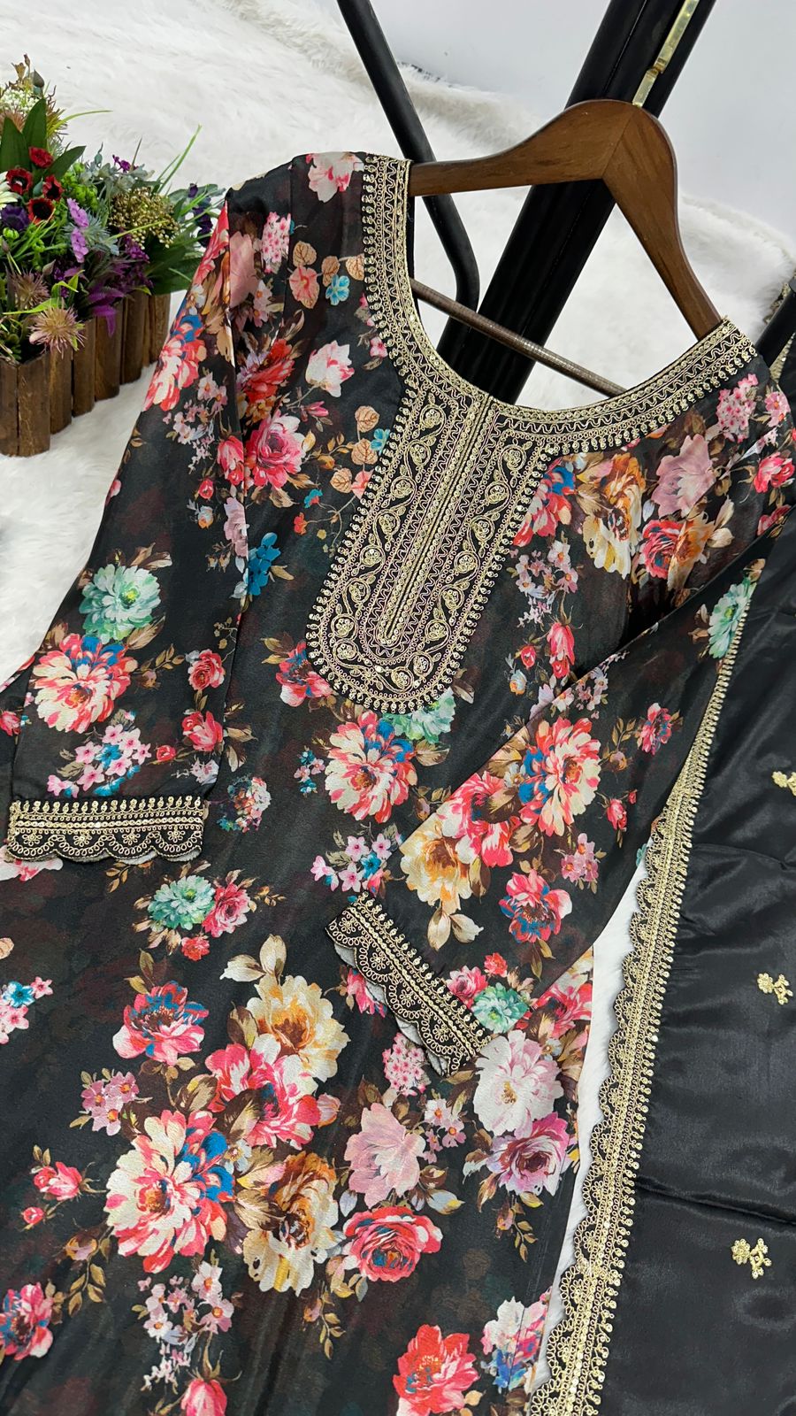 Retro Vibe Chinnon Silk Kurti Set