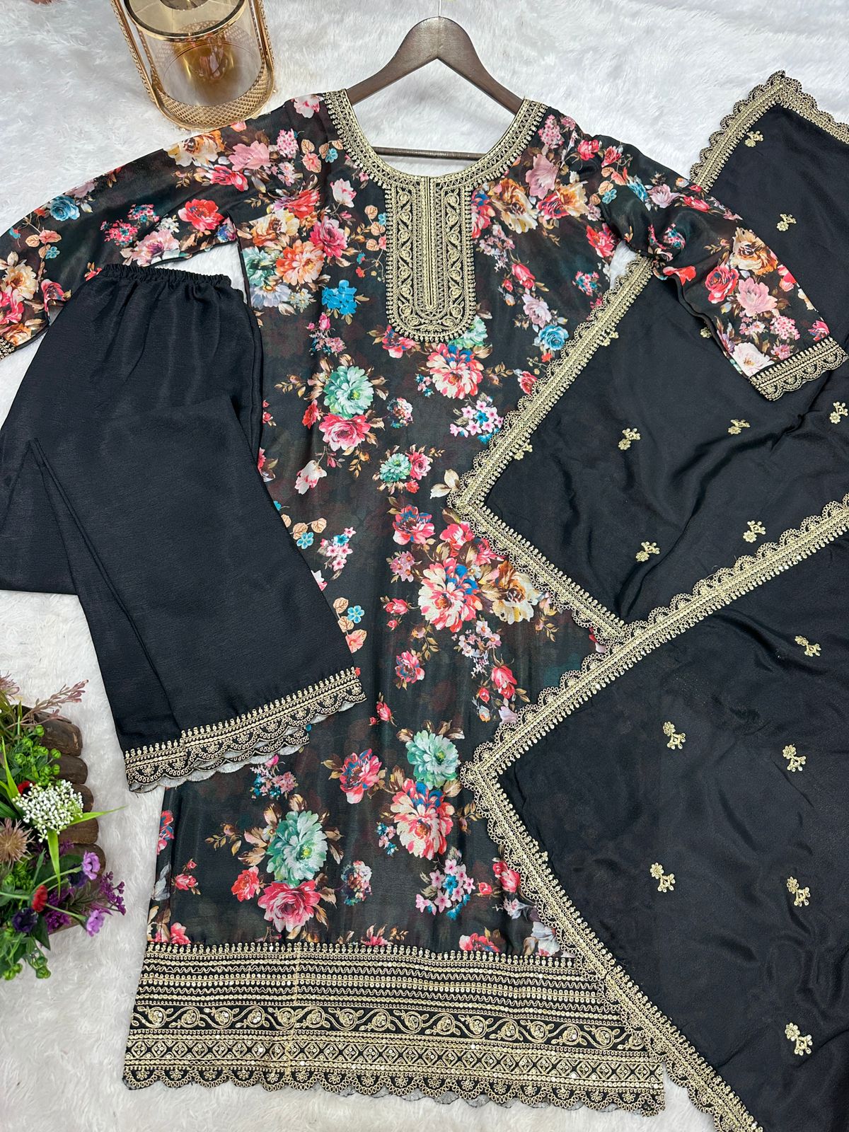 Retro Vibe Chinnon Silk Kurti Set