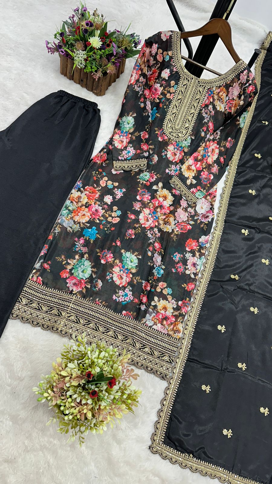 Retro Vibe Chinnon Silk Kurti Set