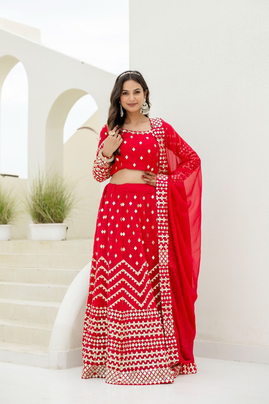 Blush March  Red Georgette Lehenga