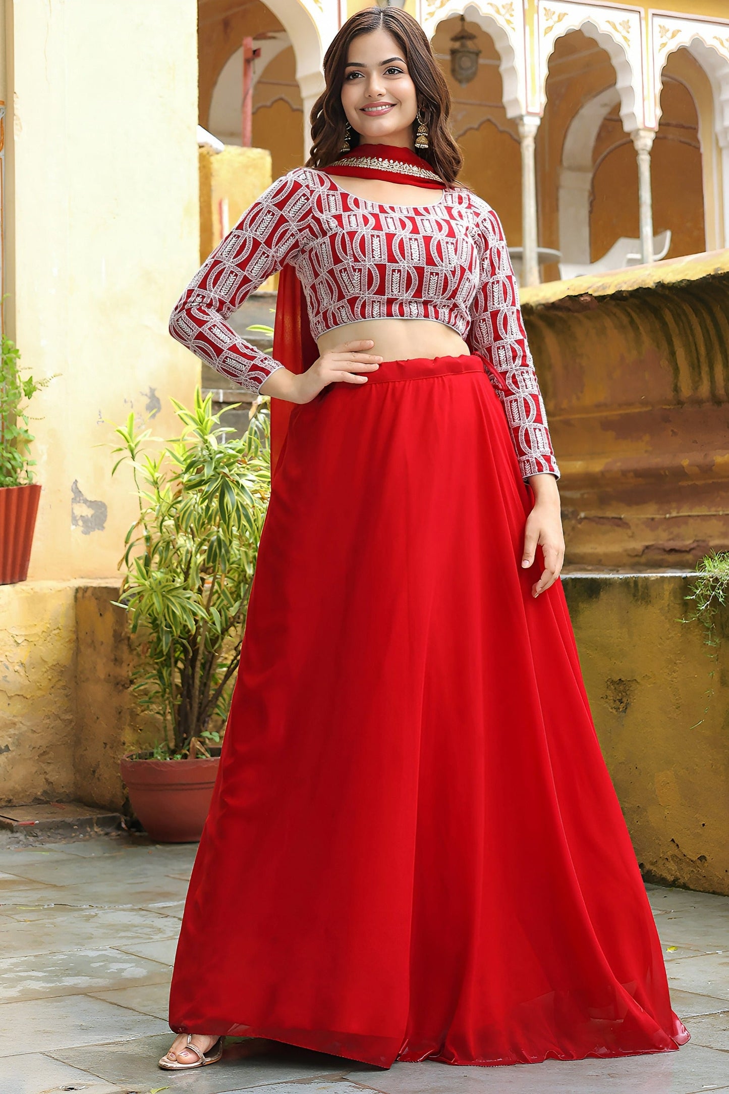 The Rose Courtyard Georgette Lehenga