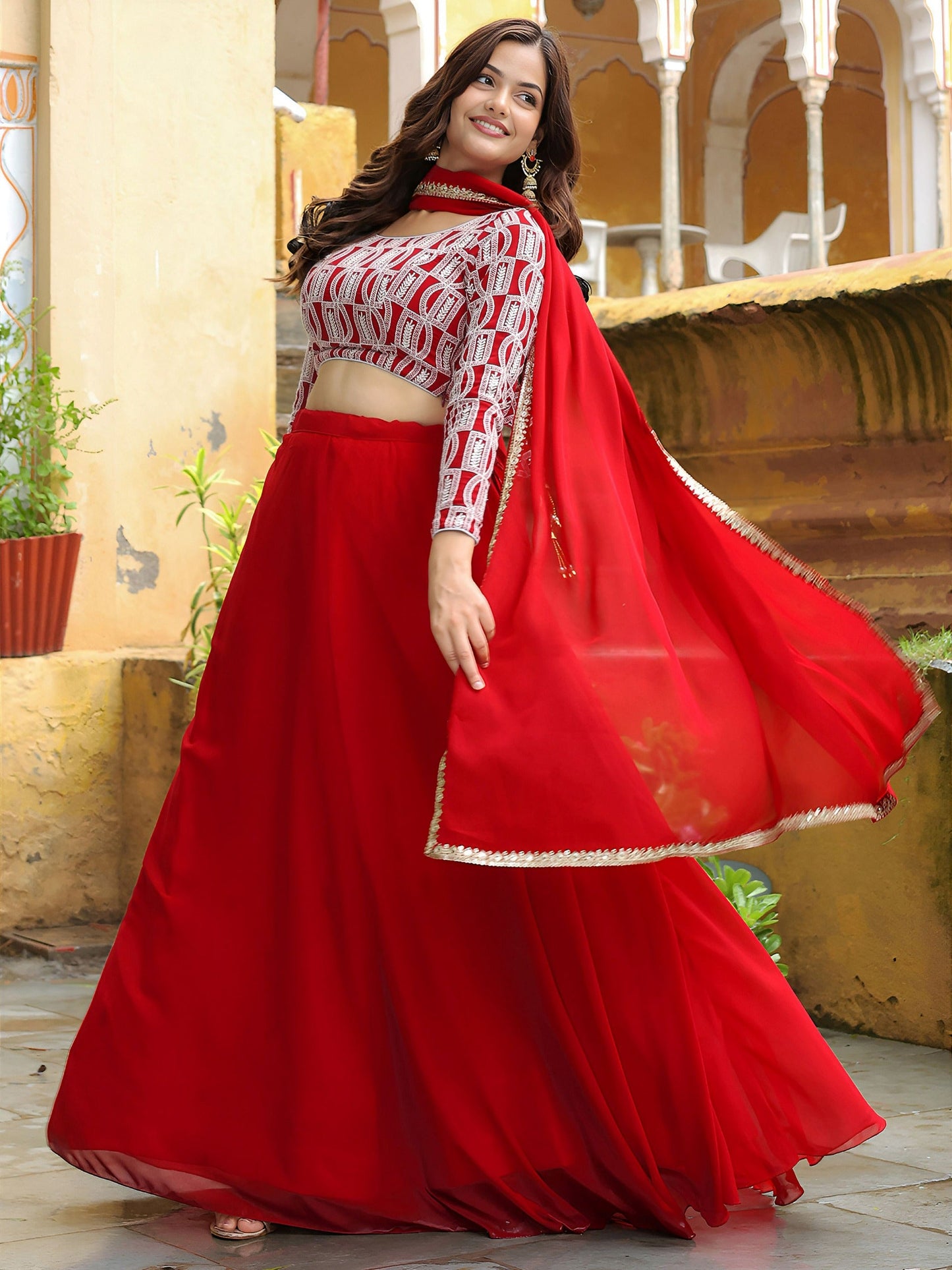 The Rose Courtyard Georgette Lehenga