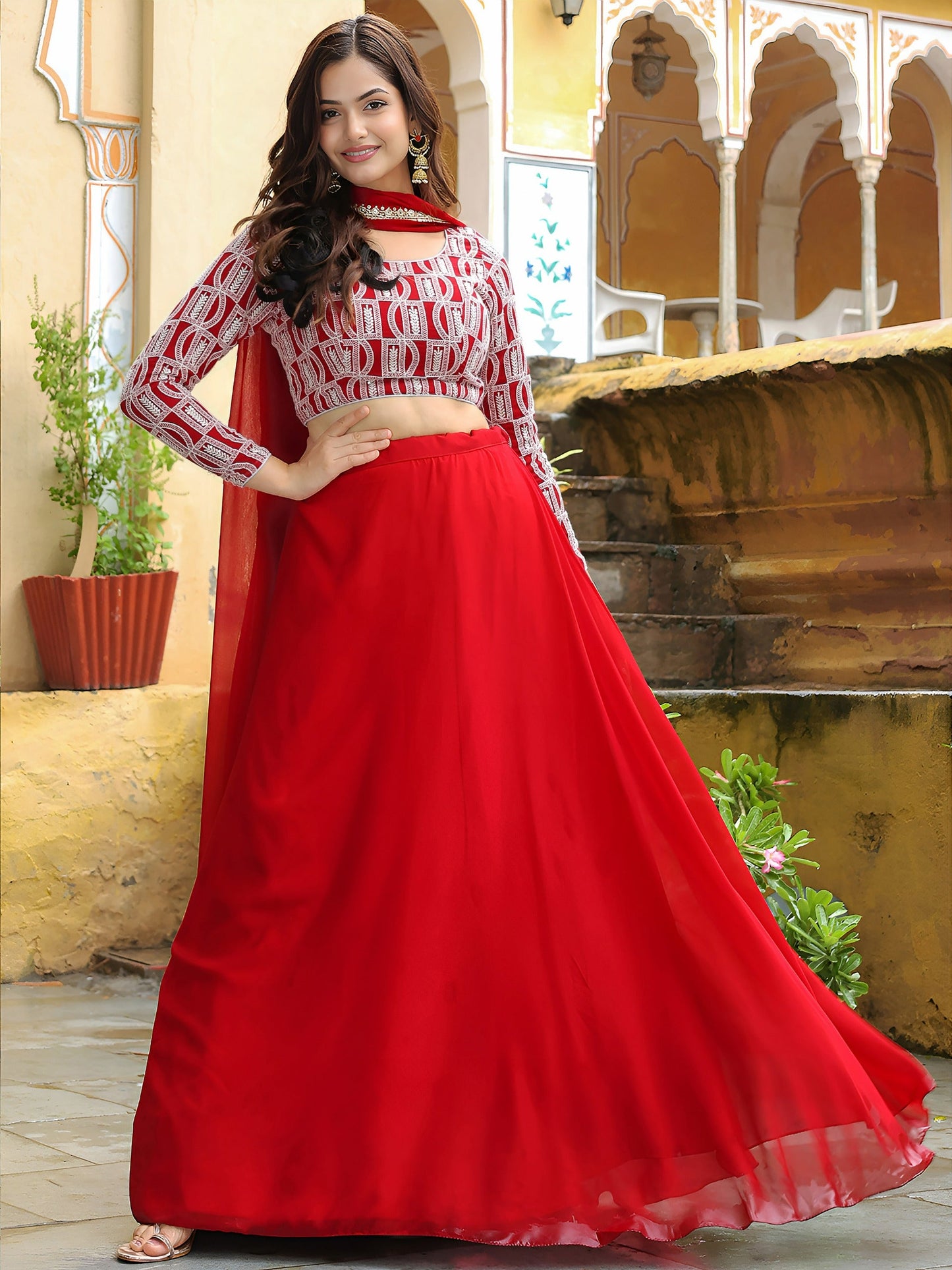 The Rose Courtyard Georgette Lehenga