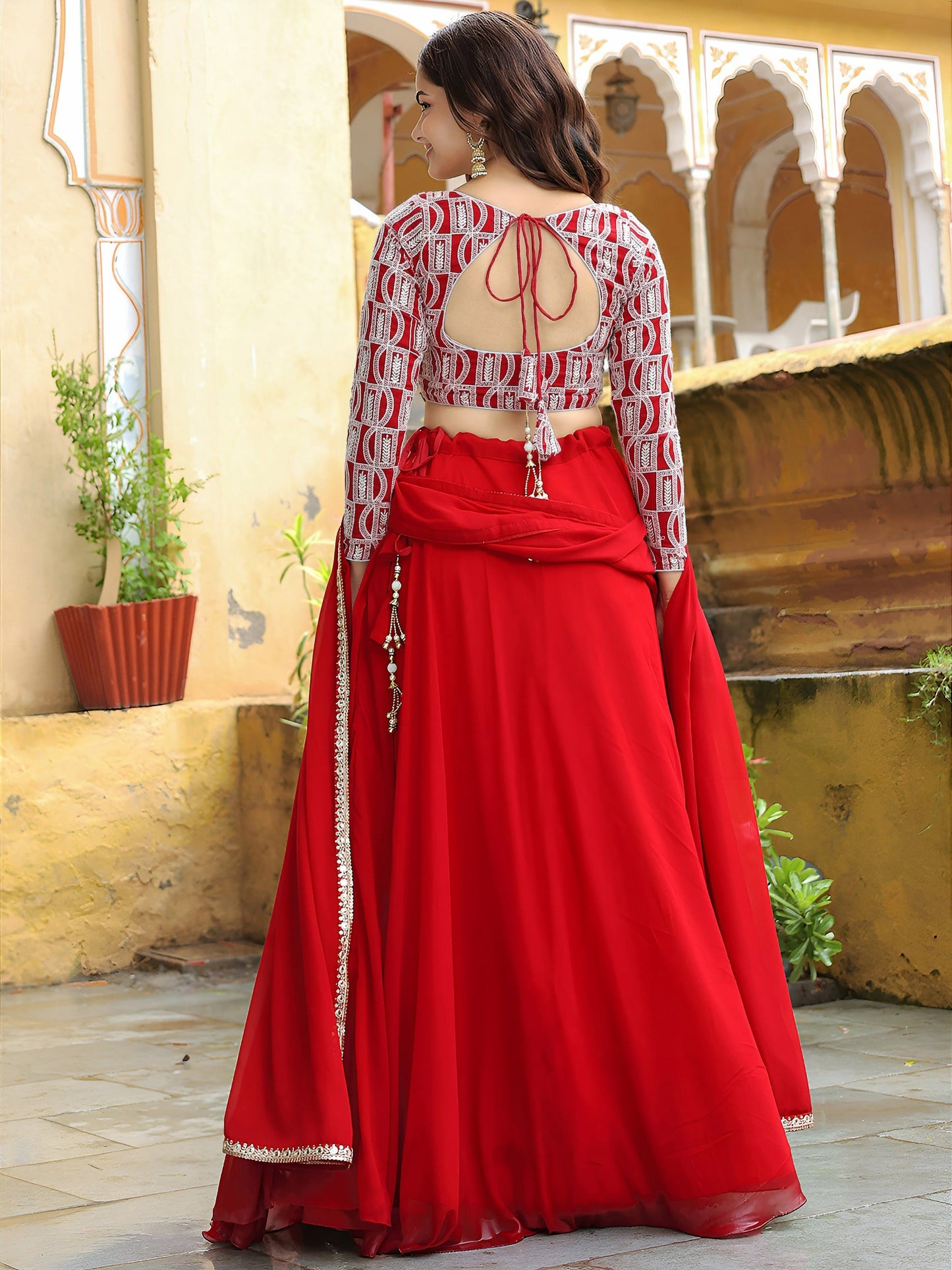 The Rose Courtyard Georgette Lehenga